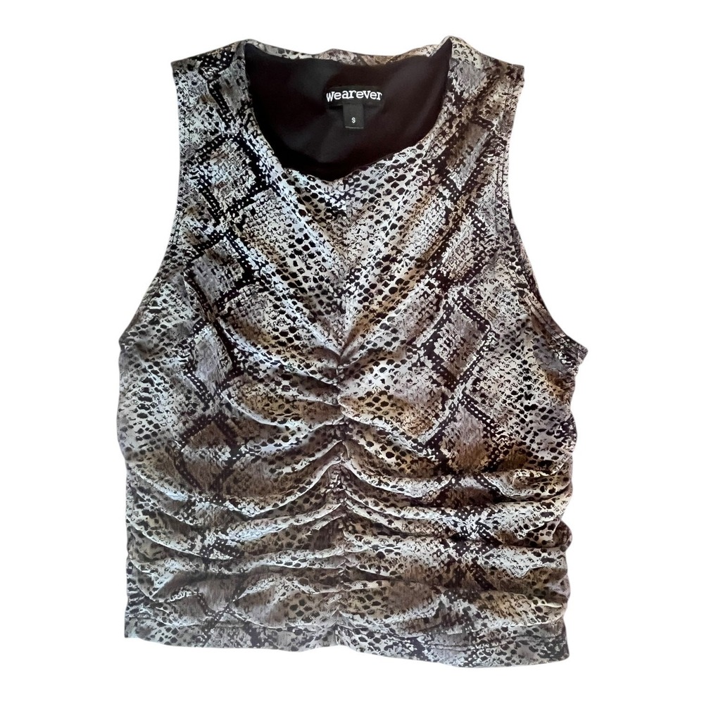 Black Gray Womens Snakeskin Pattern Sleeveless Crop‎ Top Sz Small Ruched EUC